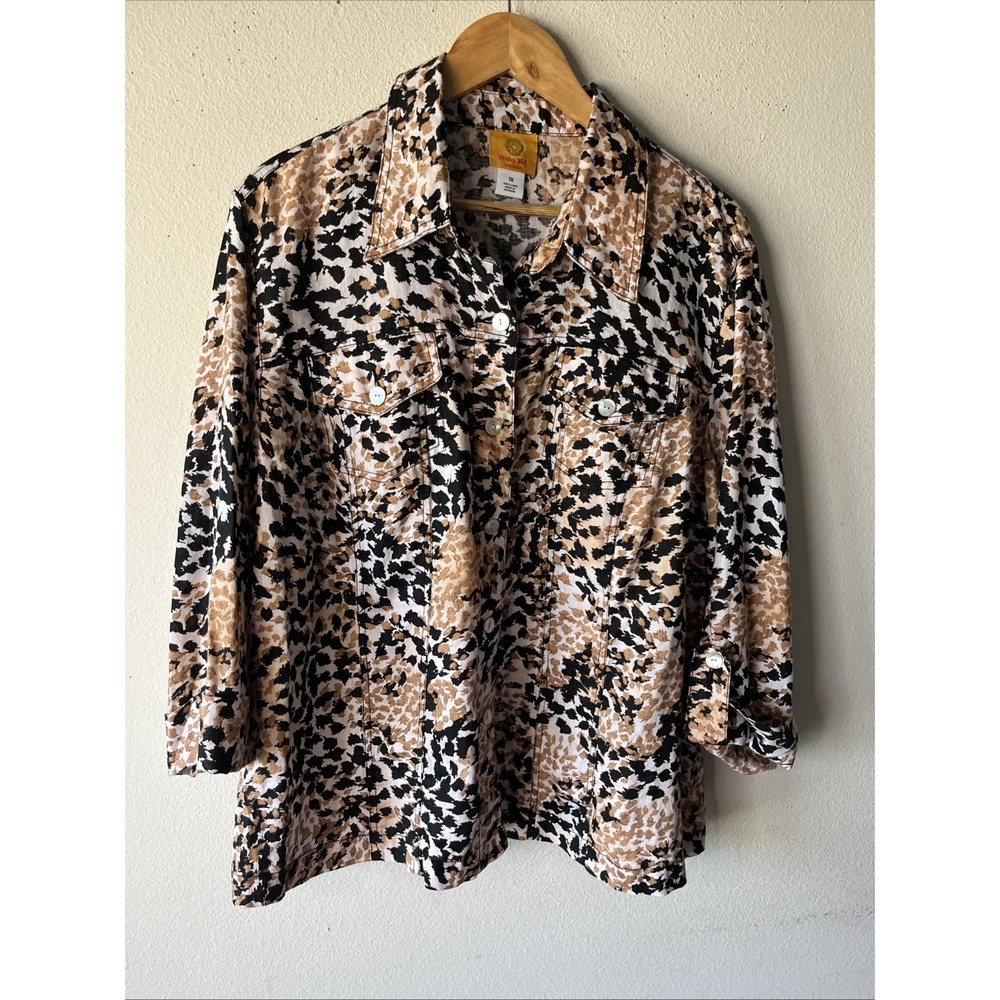 Ruby Rd. Collared Linen Brown Black Button Down N… - image 2